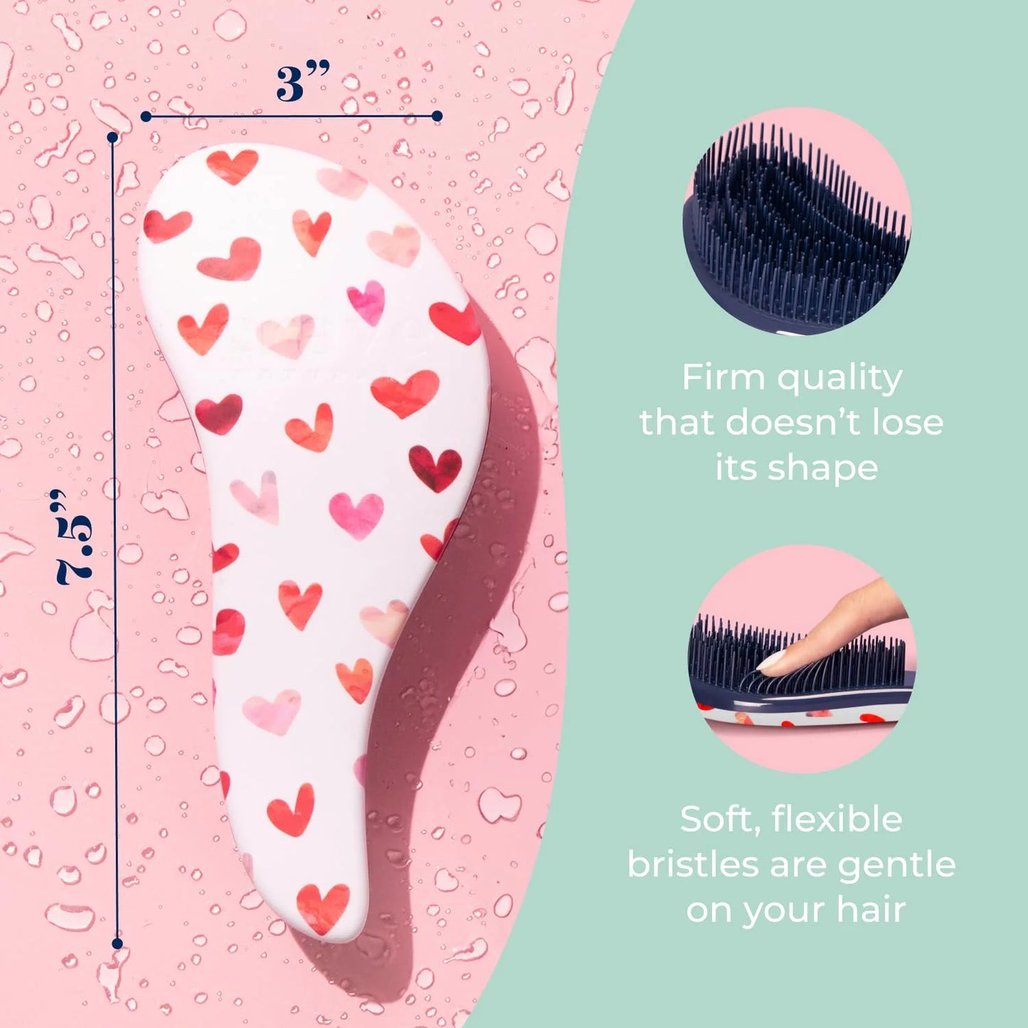 Crave Naturals Glide Thru Hair Brush - Detangler Brush for Curly, Straight, Wet or Dry Hair - Gentle Detangling Brushes for Adults, Kids, Toddlers - Hair Accessories for Women, 7.5x3" - Pink