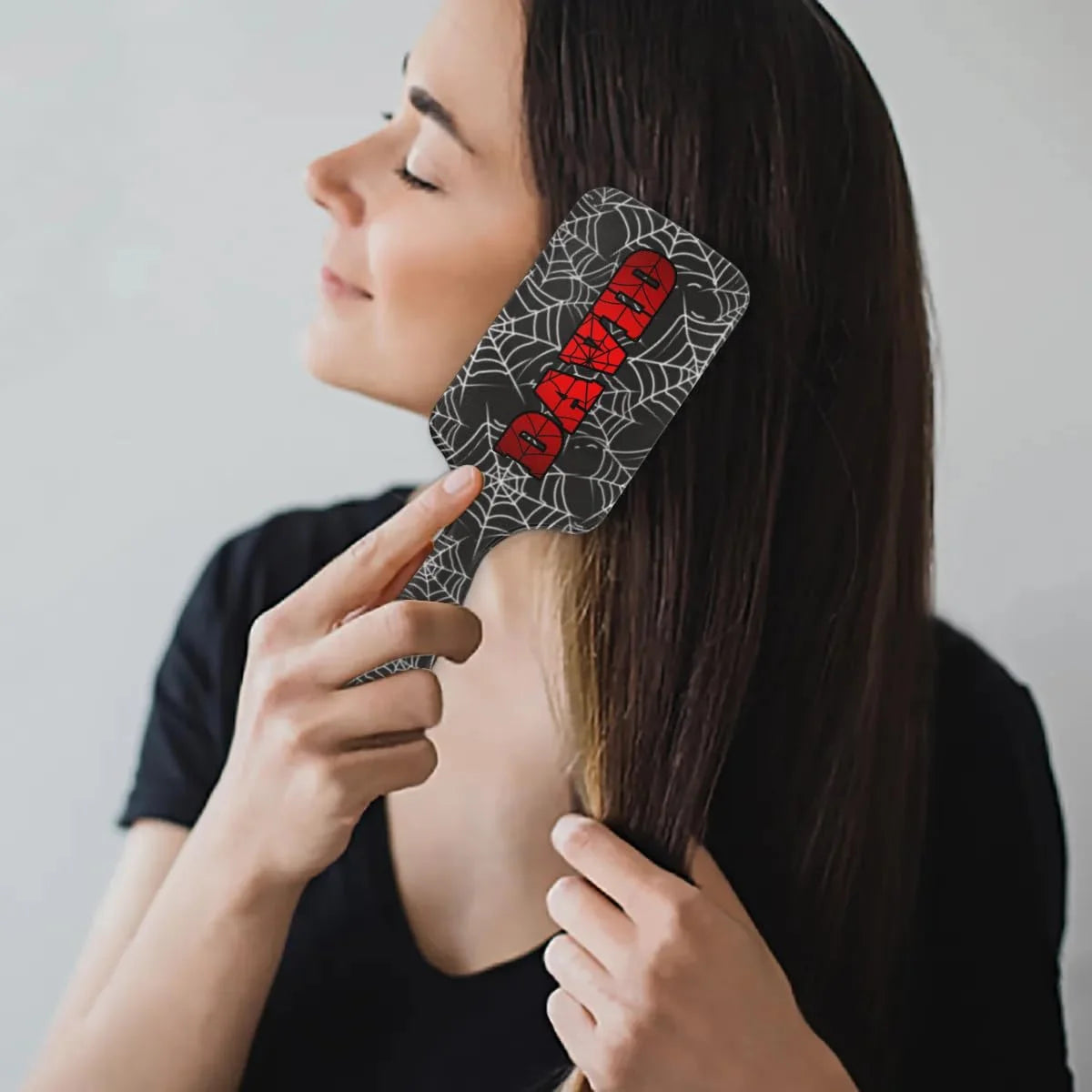 Personalized-Kids-Hair-Brush for Boy Girls Custom Gift Detangler Brush Soft Bristle Hair Brushes Travel Hair Brush for All Hair Types Christmas Hallowmas Spider Web Sliver Dot