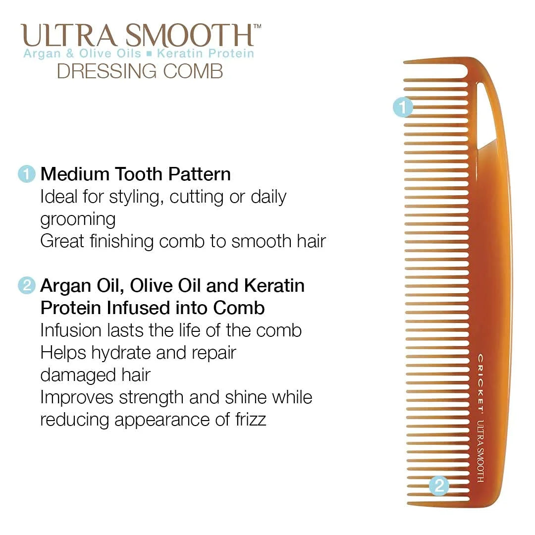 Cricket Ultra Smooth Coconut Conditioning Comb – Infused with Coconut Oil & Keratin for Frizz-Free Shine and Hydration, Ideal for Mid-Length, Thick, and Textured Hair