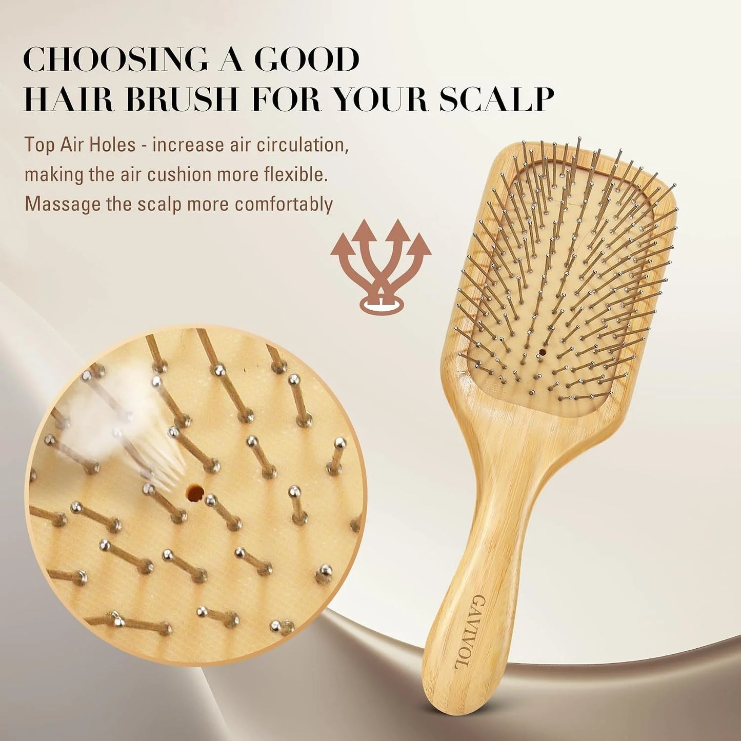 Bamboo Hair Brush for Men & Women – Natural Scalp Massager with Steel Bristles, Promotes Hair Growth, Anti-Static & Travel-Friendly, Wet Brush & Detangler (Kids/Adults)