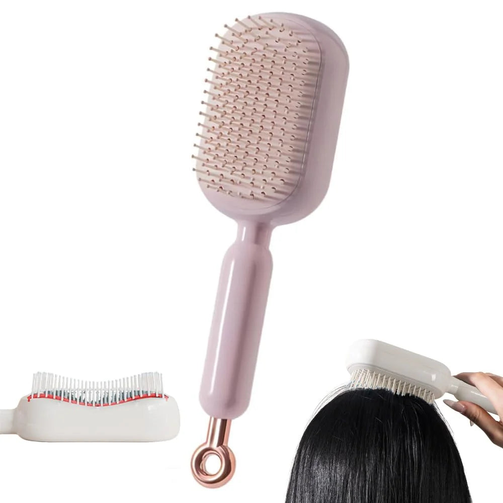 Retractable Cushion Massage Comb, 2026 New Hair Brush With Retractable Bristles Hair Comb Retractable Detangling Self Cleaning Hair Brush for Women (White)
