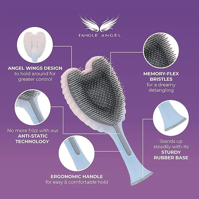 Detangling Hair Brush - Anti Static Angel Wing Hair Brush with Soft & Flexible Bristle for Straight & Wavy Hair - Tangle Angel Hair Detangler Brushes for Blow Drying & Shower - Two Tone Lilac Ivory