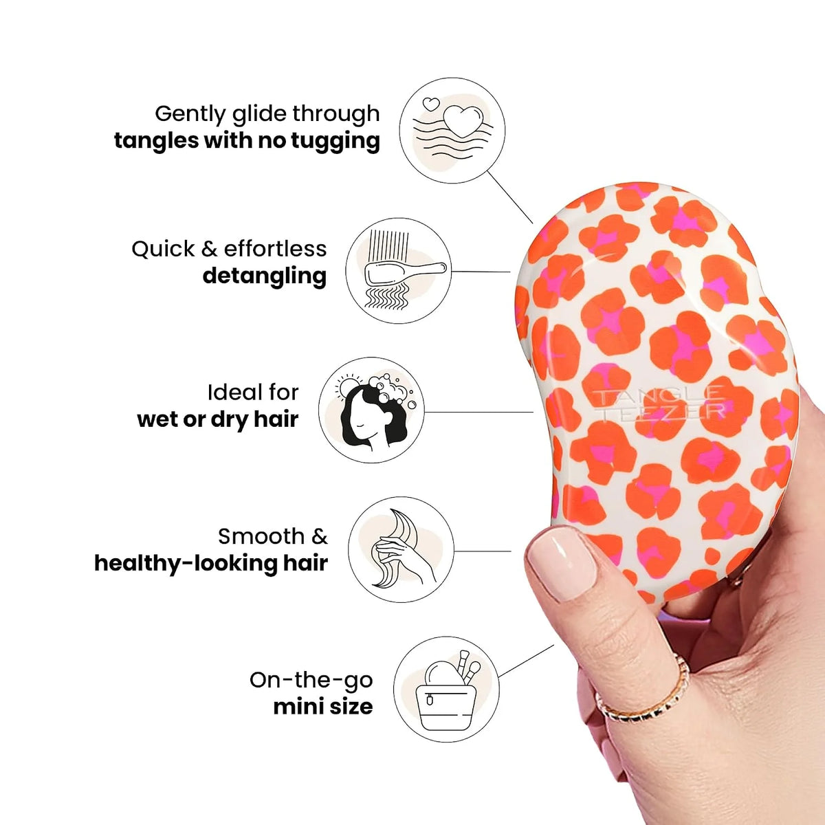 Tangle Teezer |The Original Mini Detangling Hairbrush | Palm Size Perfect for Kids & Travelling | Ideal for Wet & Dry Hair |Reduces Flyaways | Orange Safari