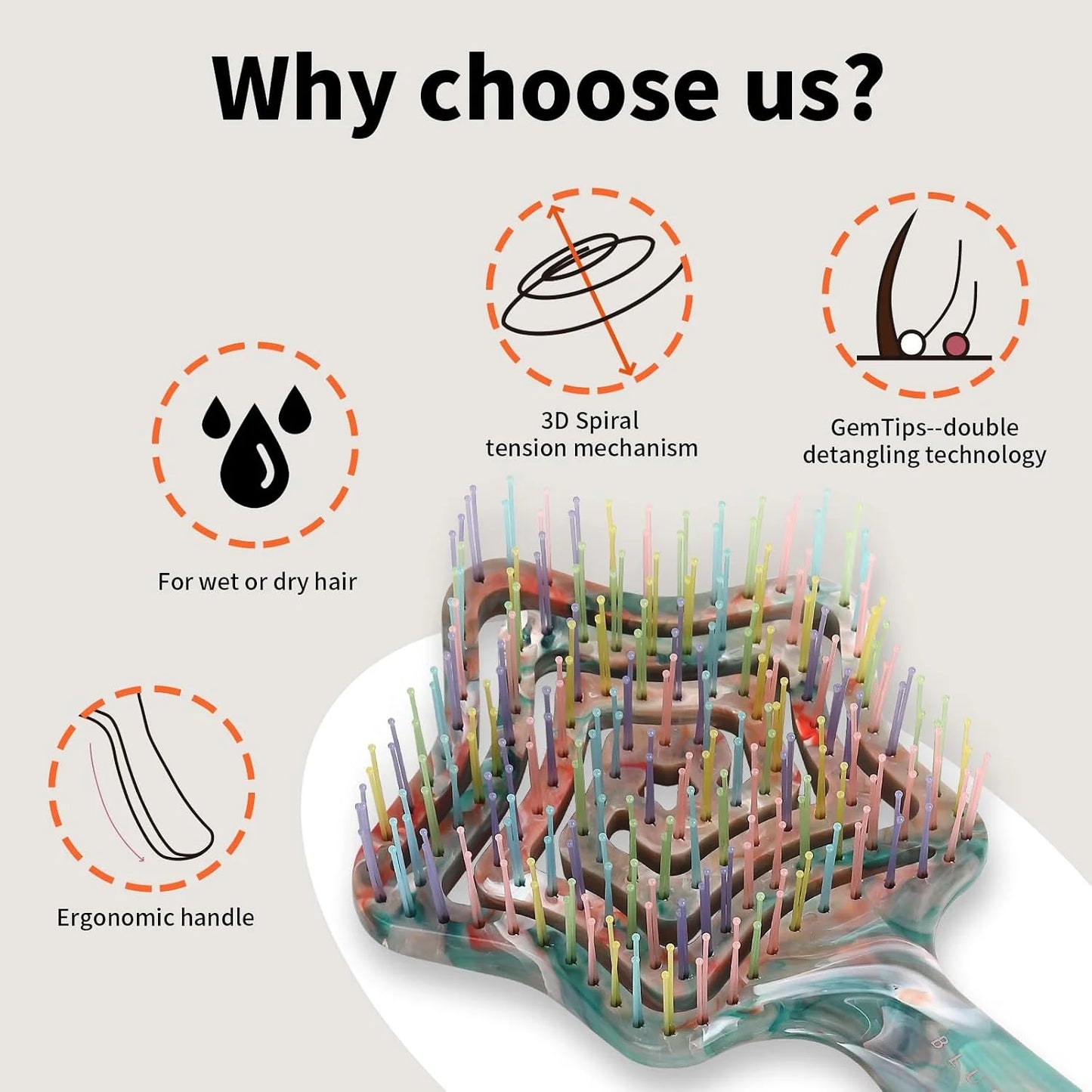 Detangling Wet Hair Brush for Thin or Straight Hair, Vented Detangler Hairbrush with Double-Layered Ultra and Soft-Nylon Bristles for Wet or Dry Hair, Gifts for Women Girls Kids