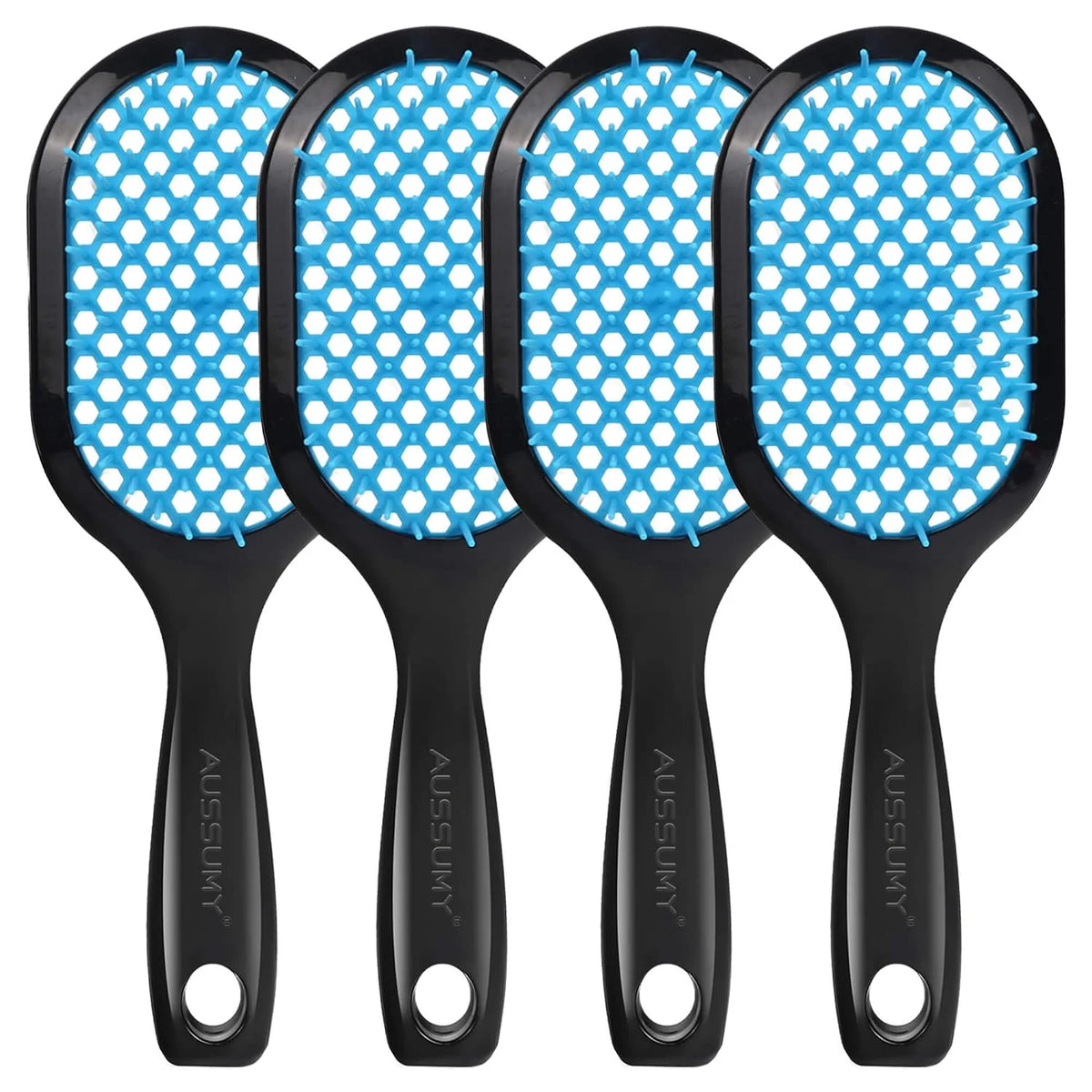 Vented Detangling Hair Brush - 2 Pack Detangler Hairbrush for Effortless Tangle Removal - Ultra-Soft Bristles -For Natural Curly Straight Wet Dry Damaged Hair for Women Men Kids - Black & Blue