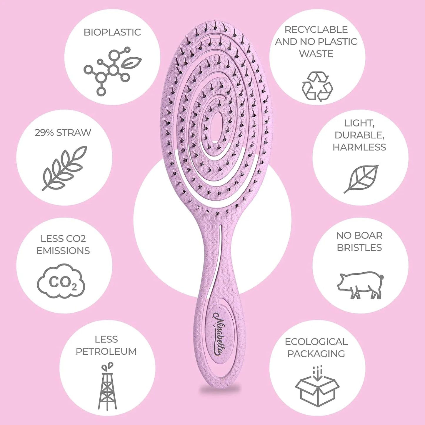 Ninabella Detangler Brush - No Tangle Hair Brush for Women, Fine, Thick and Long Hair - Hairbrush for Wet and Dry Hair, Gentle on the Scalp - Elegant Black