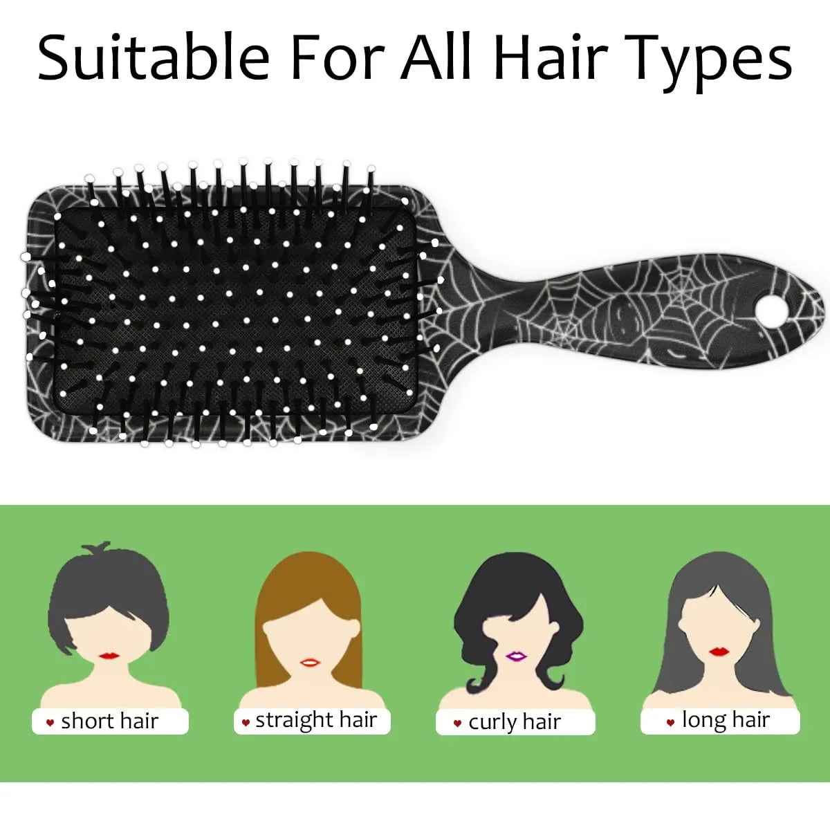 Personalized-Kids-Hair-Brush for Boy Girls Custom Gift Detangler Brush Soft Bristle Hair Brushes Travel Hair Brush for All Hair Types Christmas Hallowmas Spider Web Sliver Dot