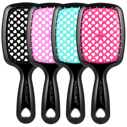 4 Pack Vented Detangling Hair Brush - Detangler Hairbrush with Soft Bristles for Effortless Tangle Free - Ideal for Wet Dry or Curly Damaged Hair for Women Men Kids