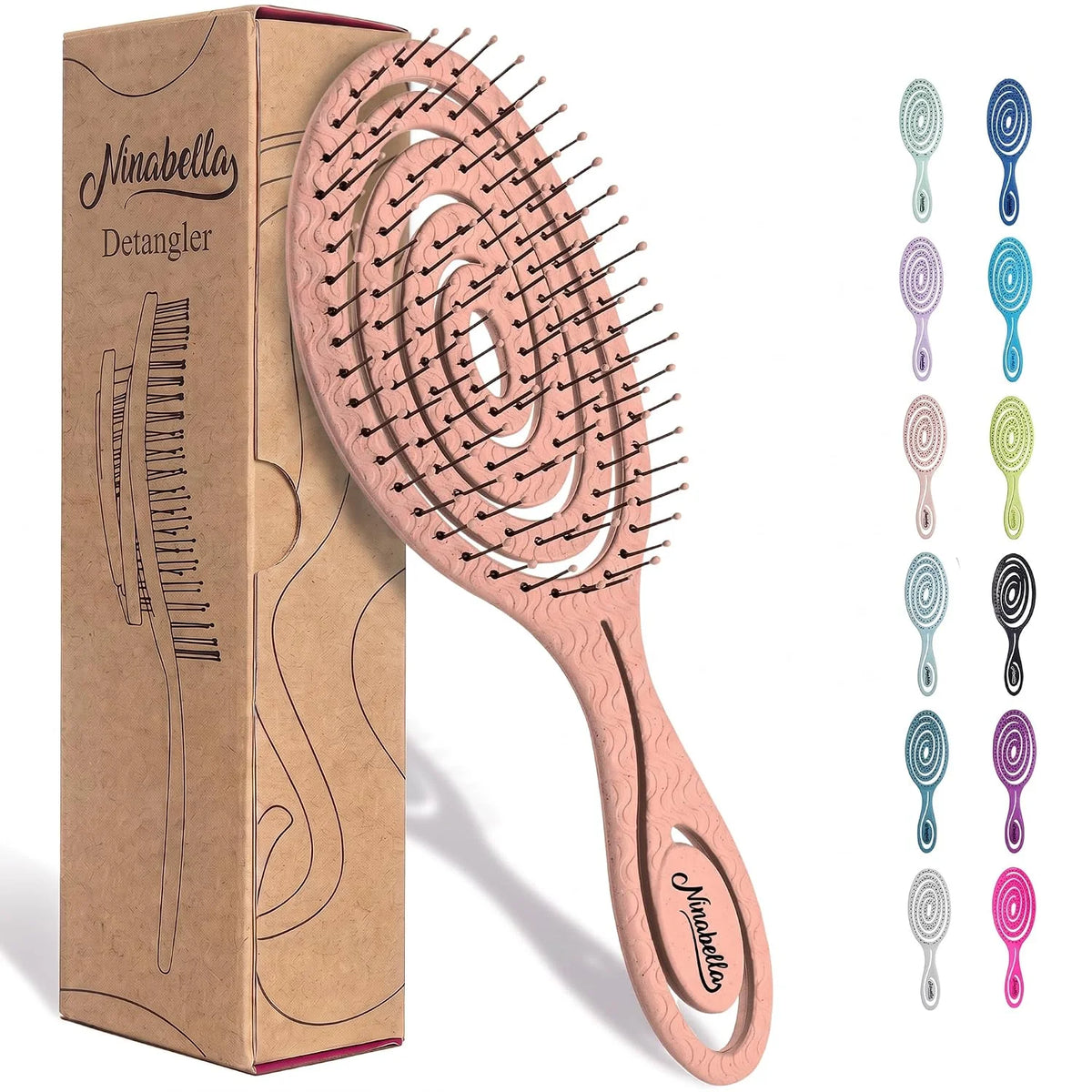 Ninabella Detangler Brush - No Tangle Hair Brush for Women, Fine, Thick and Long Hair - Hairbrush for Wet and Dry Hair, Gentle on the Scalp - Elegant Black