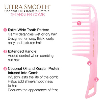 Cricket Ultra Smooth Coconut Conditioning Comb – Infused with Coconut Oil & Keratin for Frizz-Free Shine and Hydration, Ideal for Mid-Length, Thick, and Textured Hair