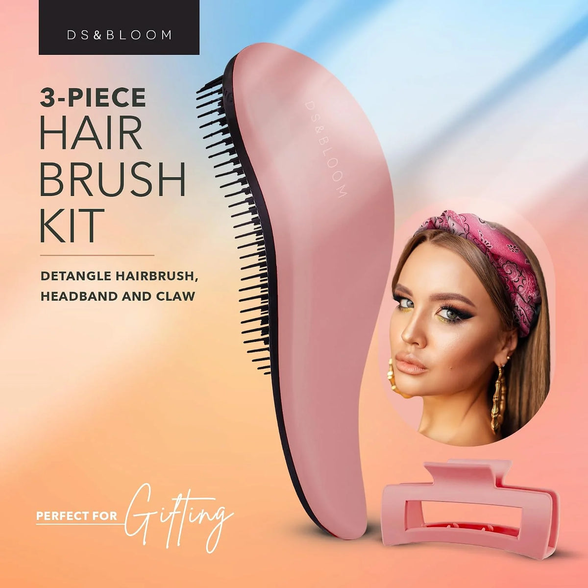 Detangling Brush Set for Women: Hairbrush for Natural, Curly, Wet or Dry Hair - Headband and Hair Claw Included, 3-Piece Accessories Kit