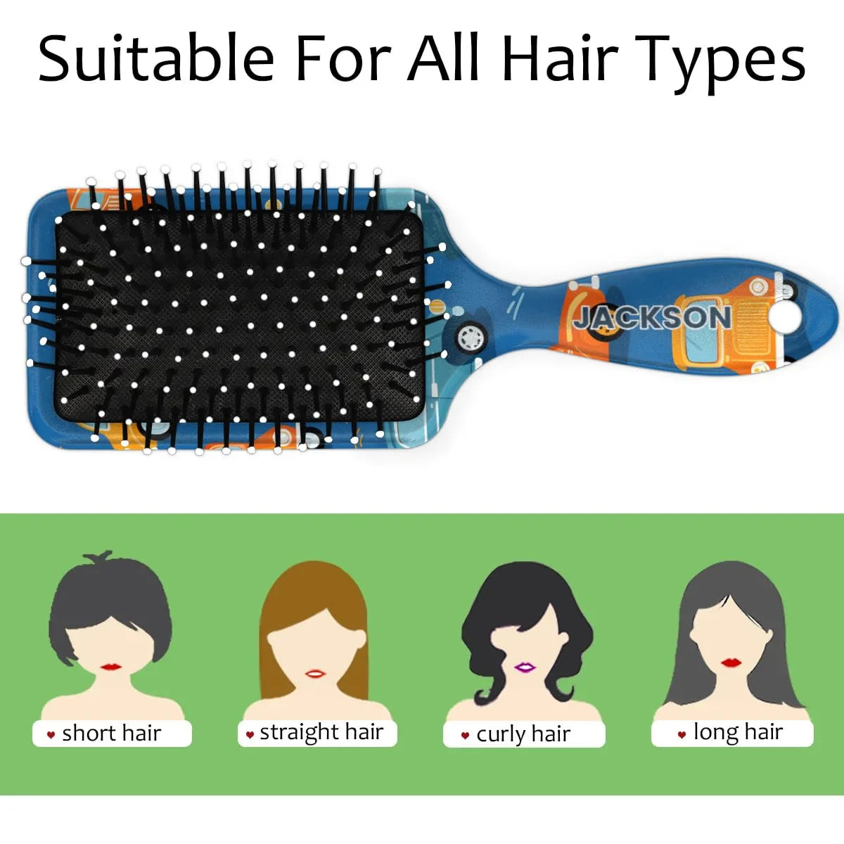 Personalized Cute Car Detangler-Hair-Brush for Kids Boys,Glides Through Tangles Comb,Custom Name Hair Brushes for All Hair Types Wet/Dry/Curly/Thick Hair,White 2