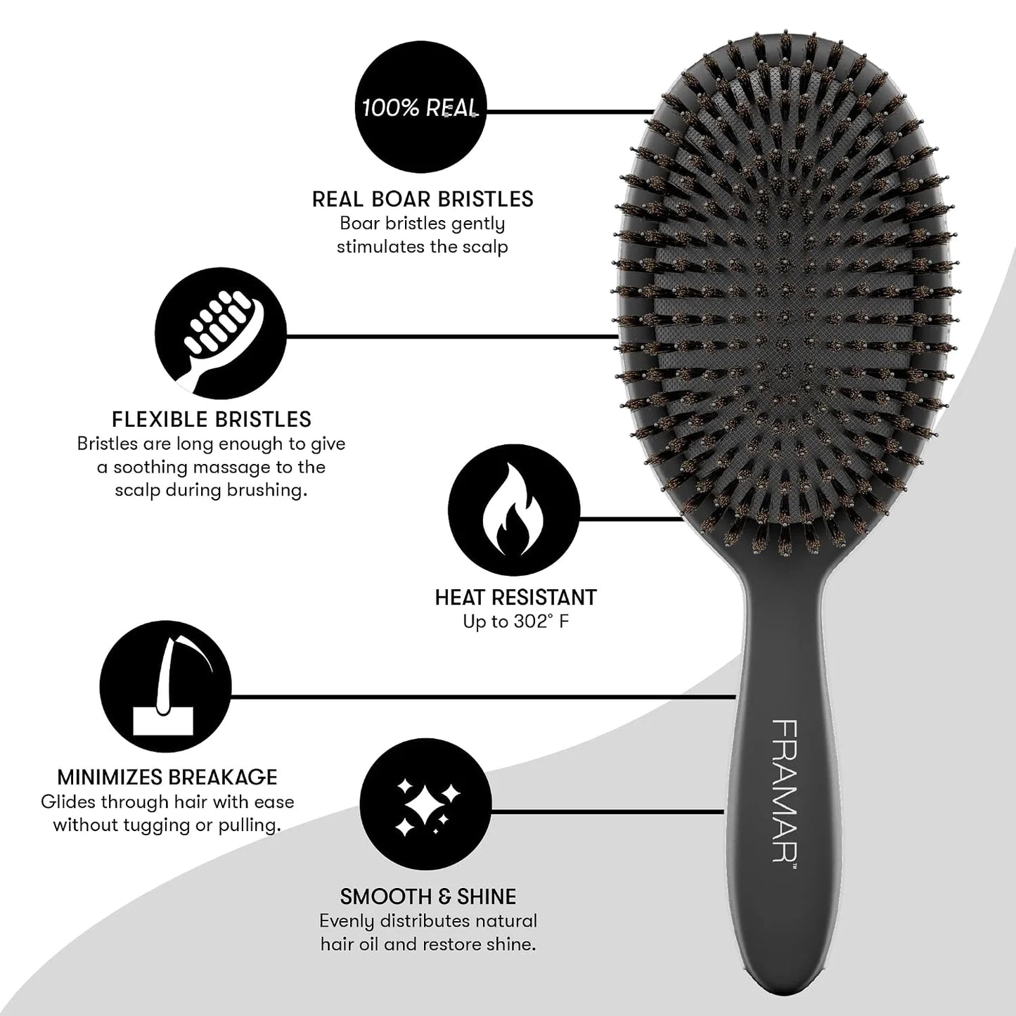 FRAMAR Soft Boar Bristle Hair Brush For Women, Boars Hair Brush For Women