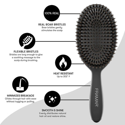 FRAMAR Soft Boar Bristle Hair Brush For Women, Boars Hair Brush For Women