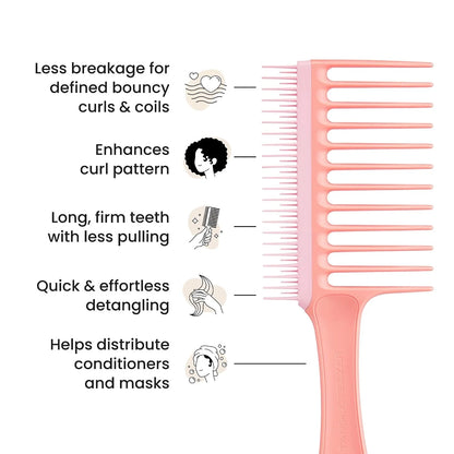 Tangle Teezer Wide Tooth Comb, Double Sided for Detangling and Less Breakage, for 3C to 4C Curly Hair Types, Peach