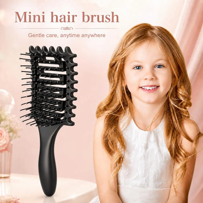 Curl Defining Brush for Curly Hair, Vented Detangling Hair Brush for Wet and Dry Styling, Curved Brush for Shaping and Smoothing Curl Clumps, Lightweight Hair Brush (2Pcs Black)