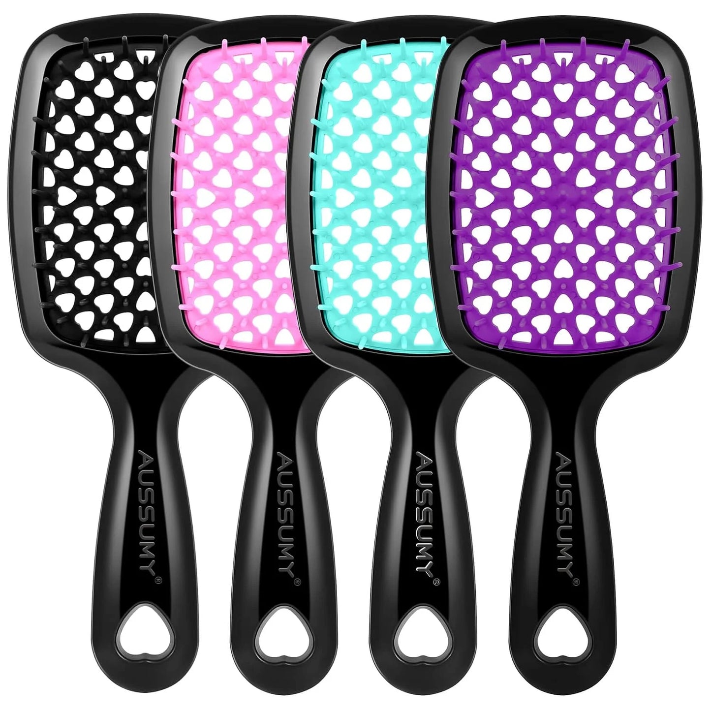 4 Pack Vented Detangling Hair Brush - Detangler Hairbrush with Soft Bristles for Effortless Tangle Free - Ideal for Wet Dry or Curly Damaged Hair for Women Men Kids