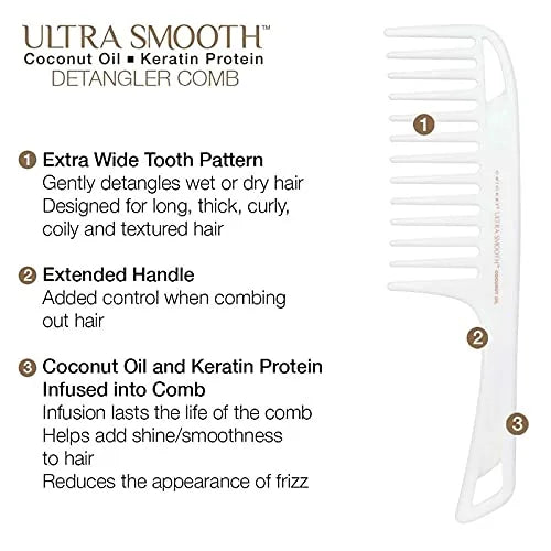 Cricket Ultra Smooth Coconut Conditioning Comb – Infused with Coconut Oil & Keratin for Frizz-Free Shine and Hydration, Ideal for Mid-Length, Thick, and Textured Hair