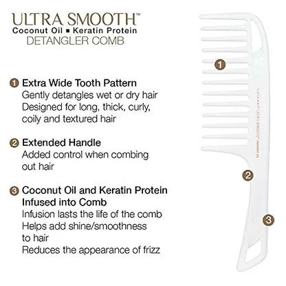 Cricket Ultra Smooth Coconut Conditioning Comb – Infused with Coconut Oil & Keratin for Frizz-Free Shine and Hydration, Ideal for Mid-Length, Thick, and Textured Hair