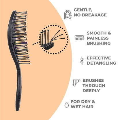 Ninabella Detangler Brush - No Tangle Hair Brush for Women, Fine, Thick and Long Hair - Hairbrush for Wet and Dry Hair, Gentle on the Scalp - Elegant Black
