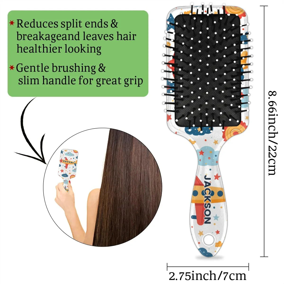 Personalized Cute Car Detangler-Hair-Brush for Kids Boys,Glides Through Tangles Comb,Custom Name Hair Brushes for All Hair Types Wet/Dry/Curly/Thick Hair,White 2