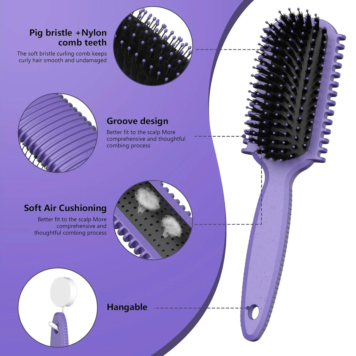 Curl Defining Brush, Curly Hair Brush, Slick Back Hair Brush, For Combing and Shaping Curls in All Hairstyles to Reduce Pulling (Pink)