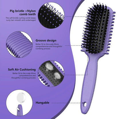 Curl Defining Brush, Curly Hair Brush, Slick Back Hair Brush, For Combing and Shaping Curls in All Hairstyles to Reduce Pulling (Pink)