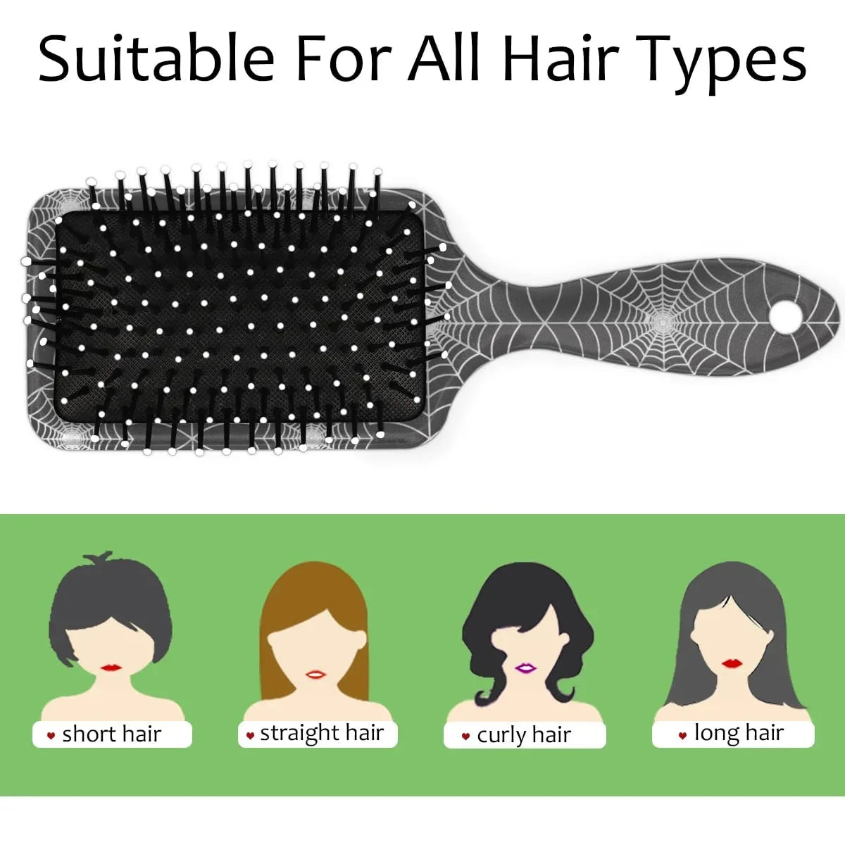 Personalized-Kids-Hair-Brush for Boy Girls Custom Gift Detangler Brush Soft Bristle Hair Brushes Travel Hair Brush for All Hair Types Christmas Hallowmas Spider Web Sliver Dot