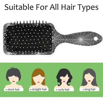 Personalized-Kids-Hair-Brush for Boy Girls Custom Gift Detangler Brush Soft Bristle Hair Brushes Travel Hair Brush for All Hair Types Christmas Hallowmas Spider Web Sliver Dot