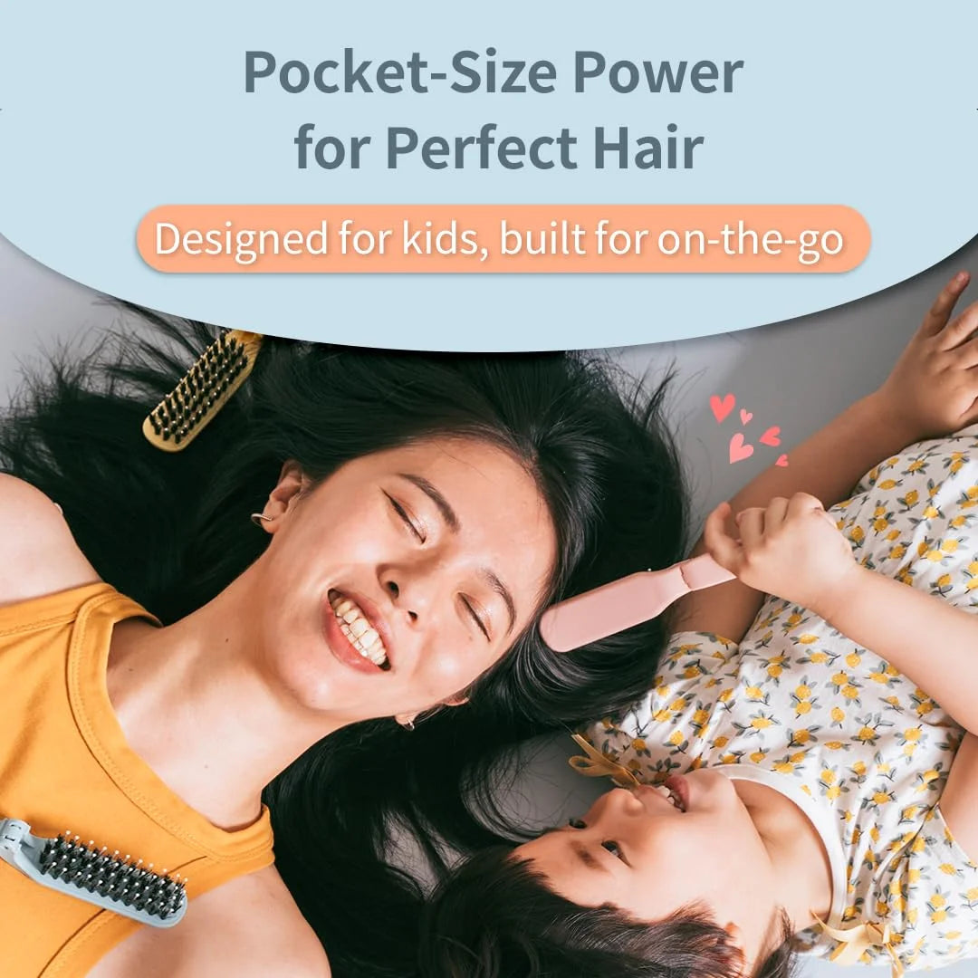 Uffy MiniPop Travel Hair Brush – Mini Folding Boar Bristles for Women, Men & Kids | Kid-Friendly Portable Purse Brush for Wet & Dry Hair, Curly or Straight | Pocket-Size Detangler – Hot Pink