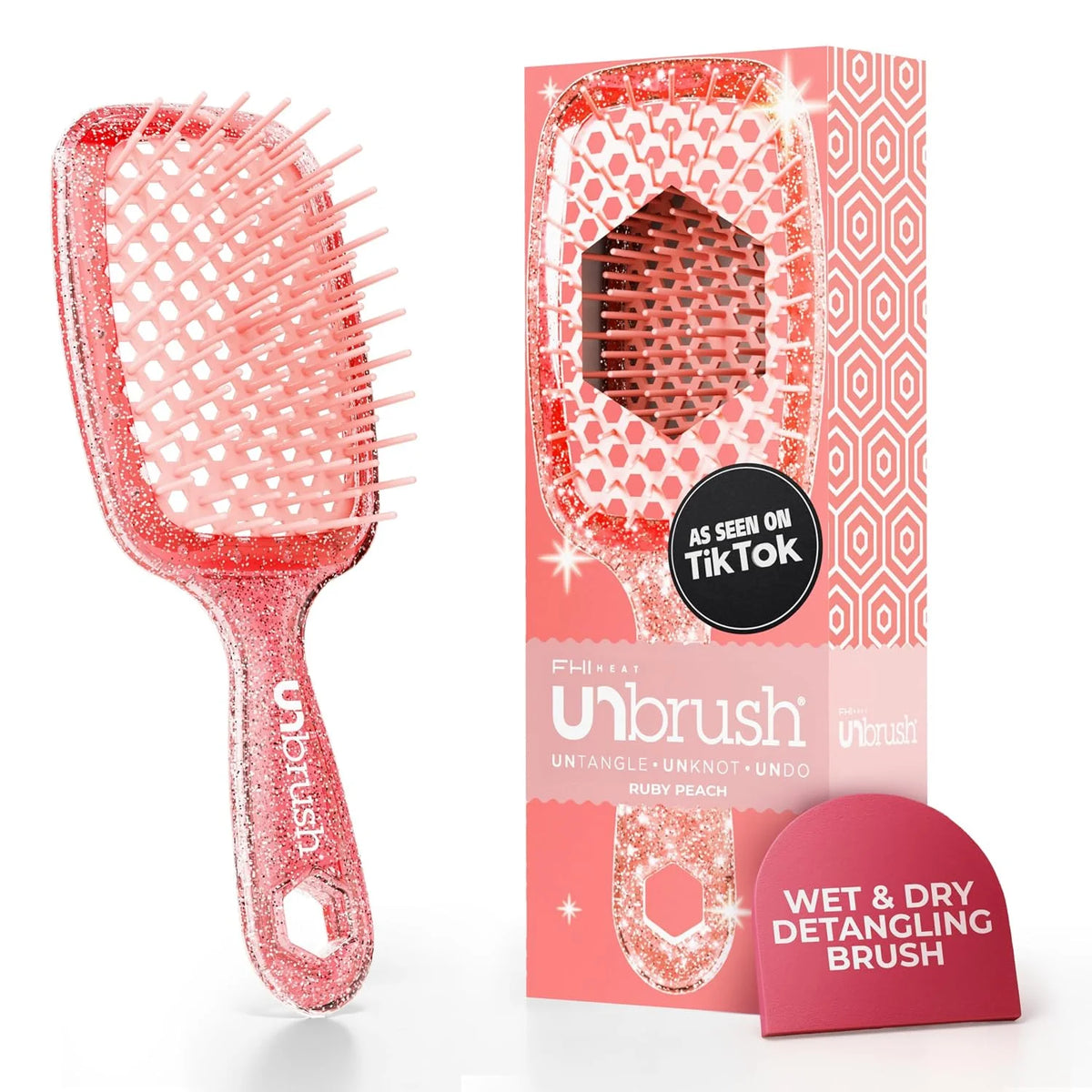 FHI Heat UNbrush Detangling Brush for Pain-Free Brushing on All Wet or Dry Hair Types — Durable DuoFlex Anti-Static Bristles, Lightweight Handle, Vented Hair Brush