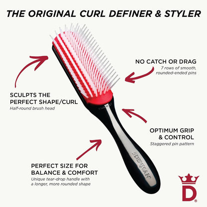 Denman D3 Original Curl Definer & Styler, Curly Hair Brush for Women & Men – 7 Row Detangling & Curl Defining Brush for Smooth Defined Curls - a precision Styling Brush for straight hair