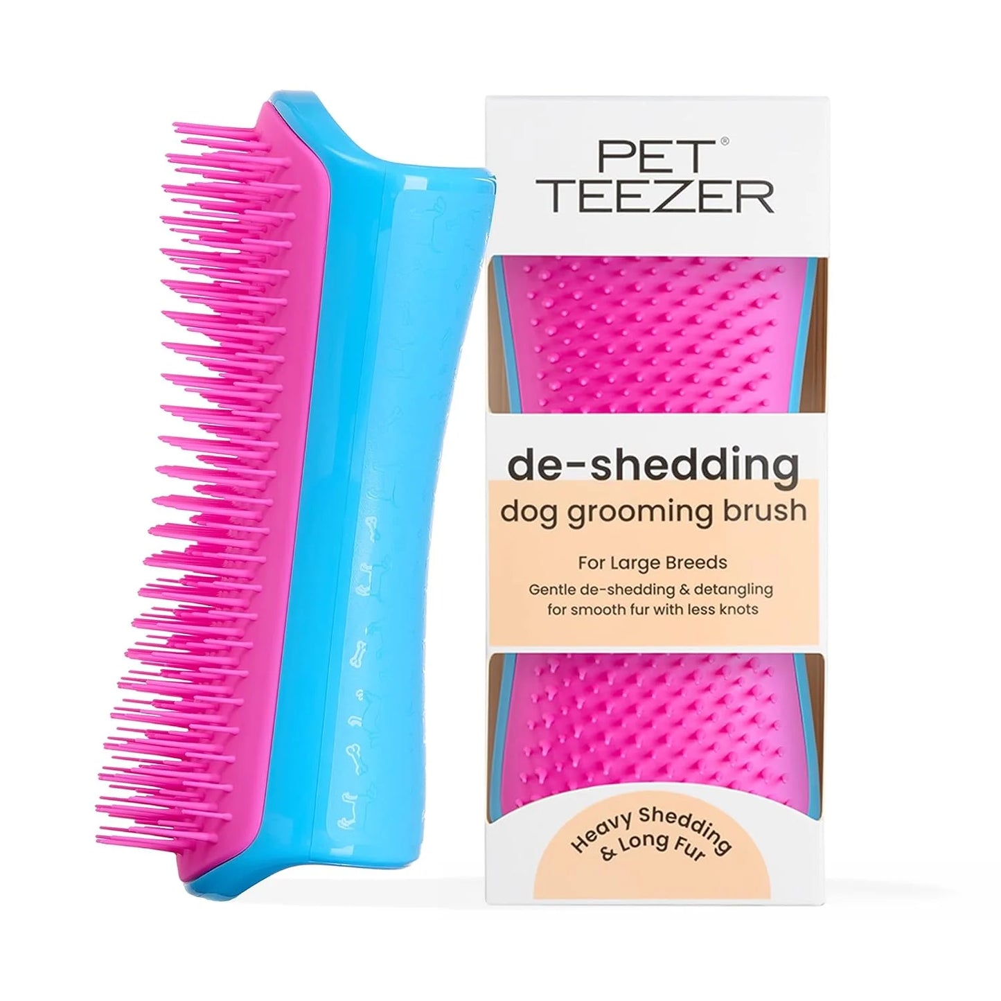 Pet Teezer De-Shedding Dog Brush for Long Hair Breeds, Large, Blue & Pink