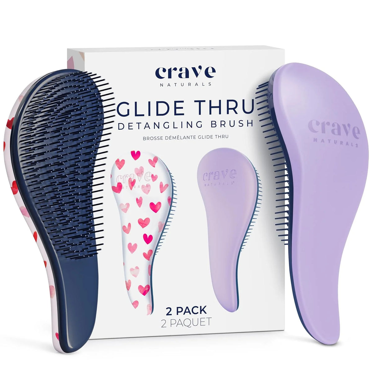 Crave Naturals Glide Thru Hair Brush - Detangler Brush for Curly, Straight, Wet or Dry Hair - Gentle Detangling Brushes for Adults, Kids, Toddlers - Hair Accessories for Women, 7.5x3" - Pink