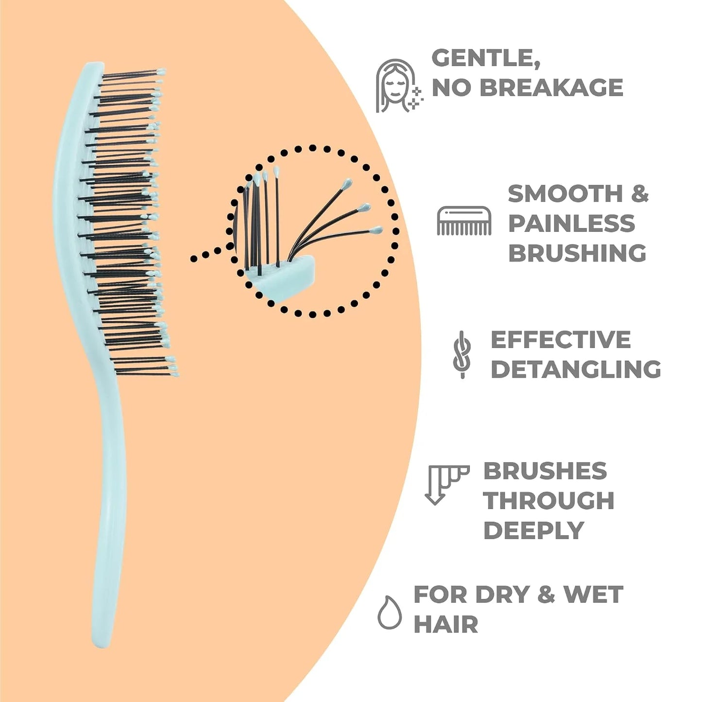 Ninabella Detangler Brush - No Tangle Hair Brush for Women, Fine, Thick and Long Hair - Hairbrush for Wet and Dry Hair, Gentle on the Scalp - Elegant Black