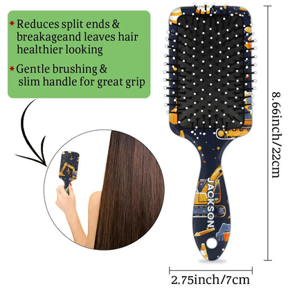 Personalized Cute Car Detangler-Hair-Brush for Kids Boys,Glides Through Tangles Comb,Custom Name Hair Brushes for All Hair Types Wet/Dry/Curly/Thick Hair,White 2