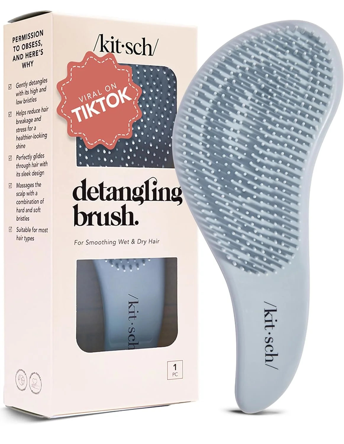 Kitsch Detangle Brush – Gentle Curly Hair Brush All Hair Types - Black