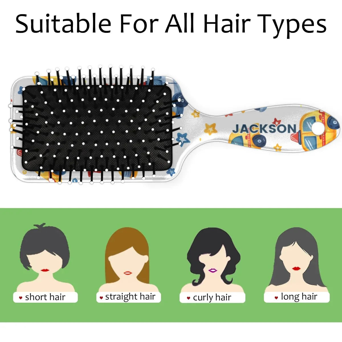 Personalized Cute Car Detangler-Hair-Brush for Kids Boys,Glides Through Tangles Comb,Custom Name Hair Brushes for All Hair Types Wet/Dry/Curly/Thick Hair,White 2