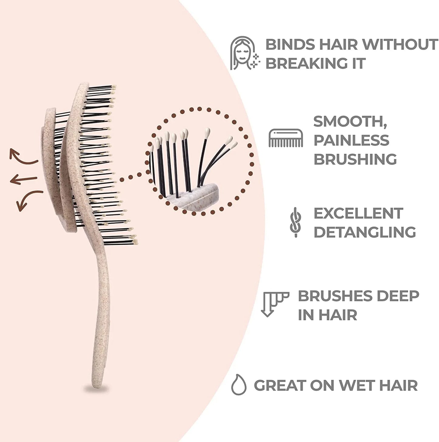 Ninabella Detangler Brush - No Tangle Hair Brush for Women, Fine, Thick and Long Hair - Hairbrush for Wet and Dry Hair, Gentle on the Scalp - Elegant Black