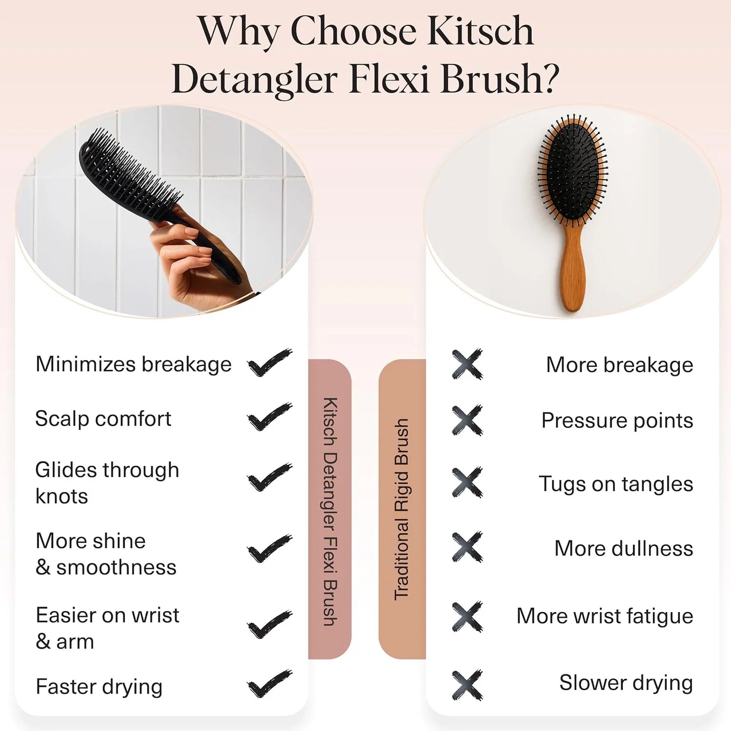 Kitsch Flexi Flow Detangler Brush, Hair Brushes For Women - Black