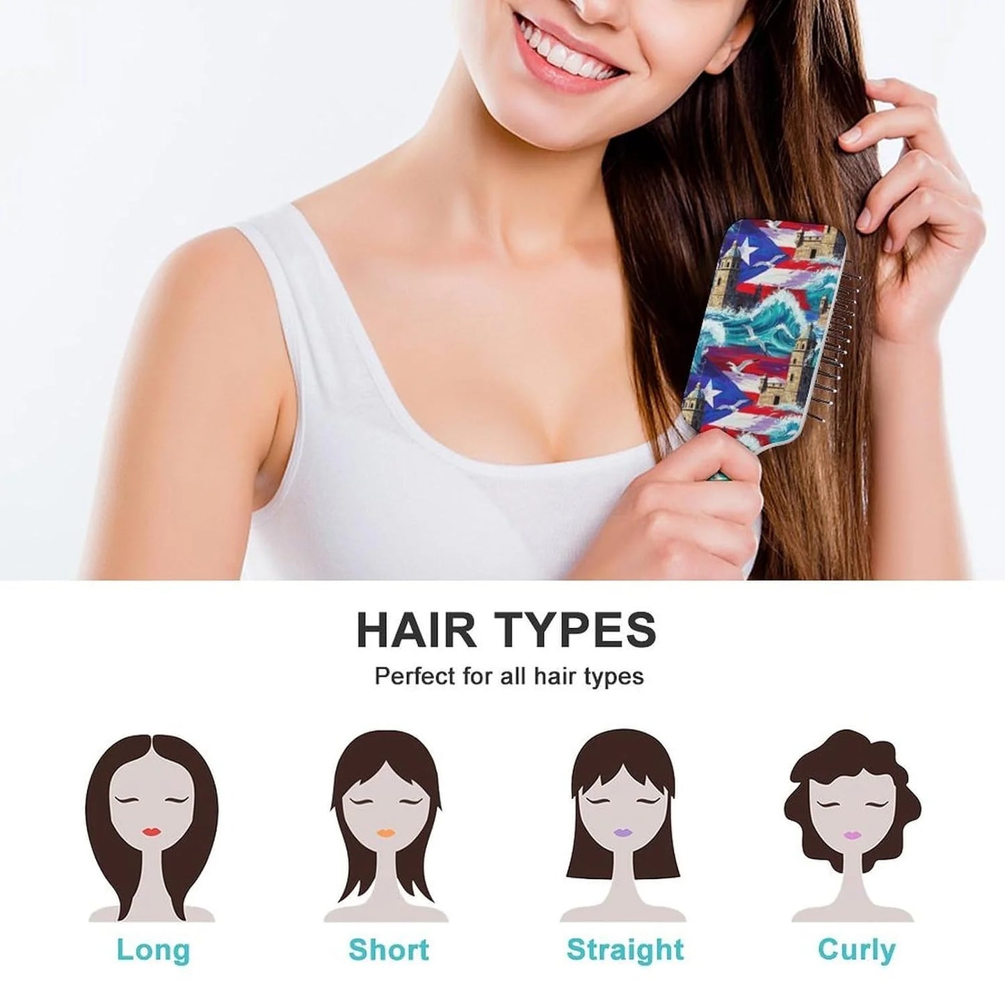 Women Girls Ladies Hair Brush Purple Black Buffalo Check Plaid Pattern, Paddle Brush for Detangling Scalp Massage, Cushion Hairbrush for Long Thick Curly Hair