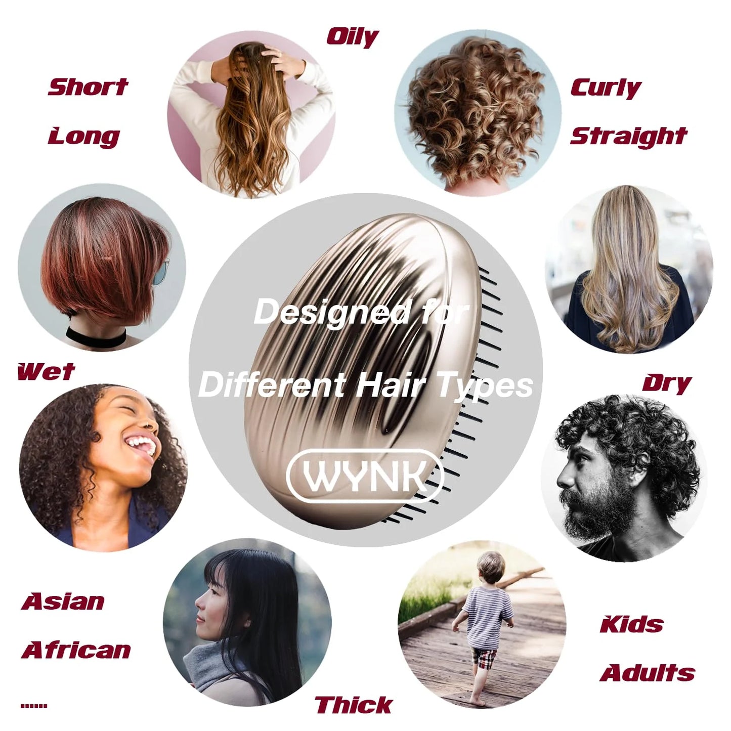 WYNK Mini Travel Detangling Hairbrush Detangler with Cover, Champagne Gold