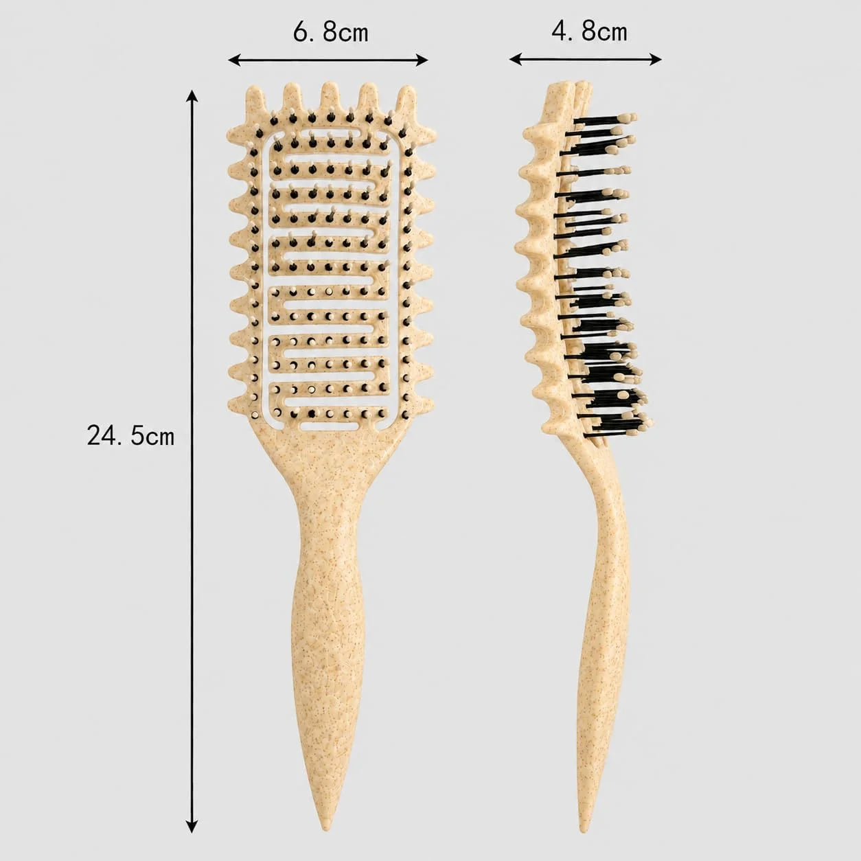 Curl Defining Brush for Curly Hair, Vented Detangling Hair Brush for Wet and Dry Styling, Curved Brush for Shaping and Smoothing Curl Clumps, Lightweight Hair Brush (2Pcs Black)