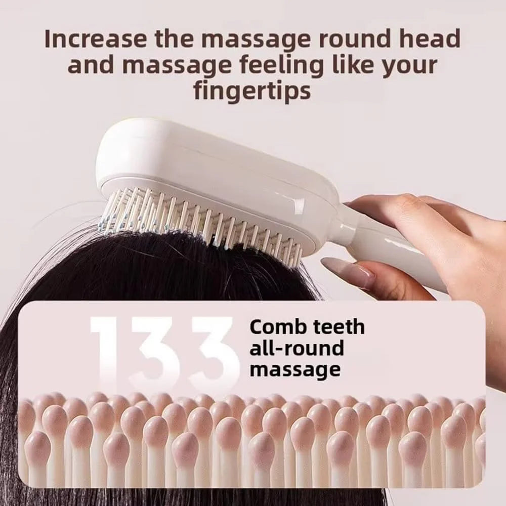 Retractable Cushion Massage Comb, 2026 New Hair Brush With Retractable Bristles Hair Comb Retractable Detangling Self Cleaning Hair Brush for Women (White)