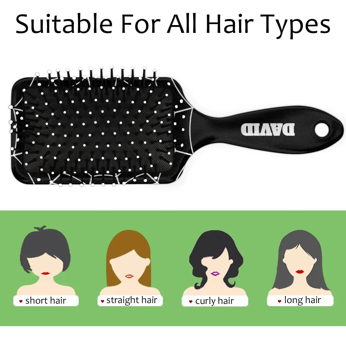 Personalized-Kids-Hair-Brush for Boy Girls Custom Gift Detangler Brush Soft Bristle Hair Brushes Travel Hair Brush for All Hair Types Christmas Hallowmas Spider Web Sliver Dot