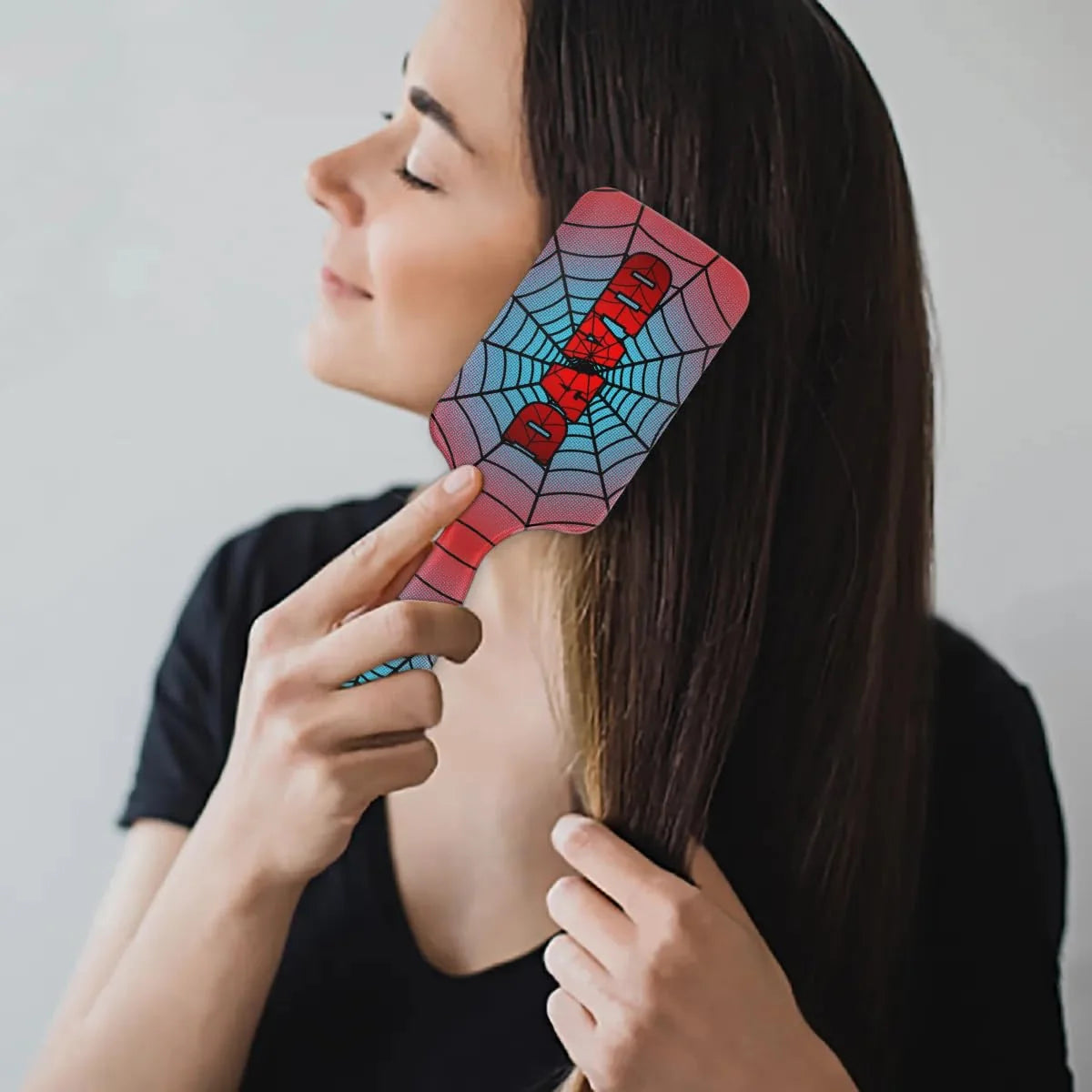 Personalized-Kids-Hair-Brush for Boy Girls Custom Gift Detangler Brush Soft Bristle Hair Brushes Travel Hair Brush for All Hair Types Christmas Hallowmas Spider Web Sliver Dot