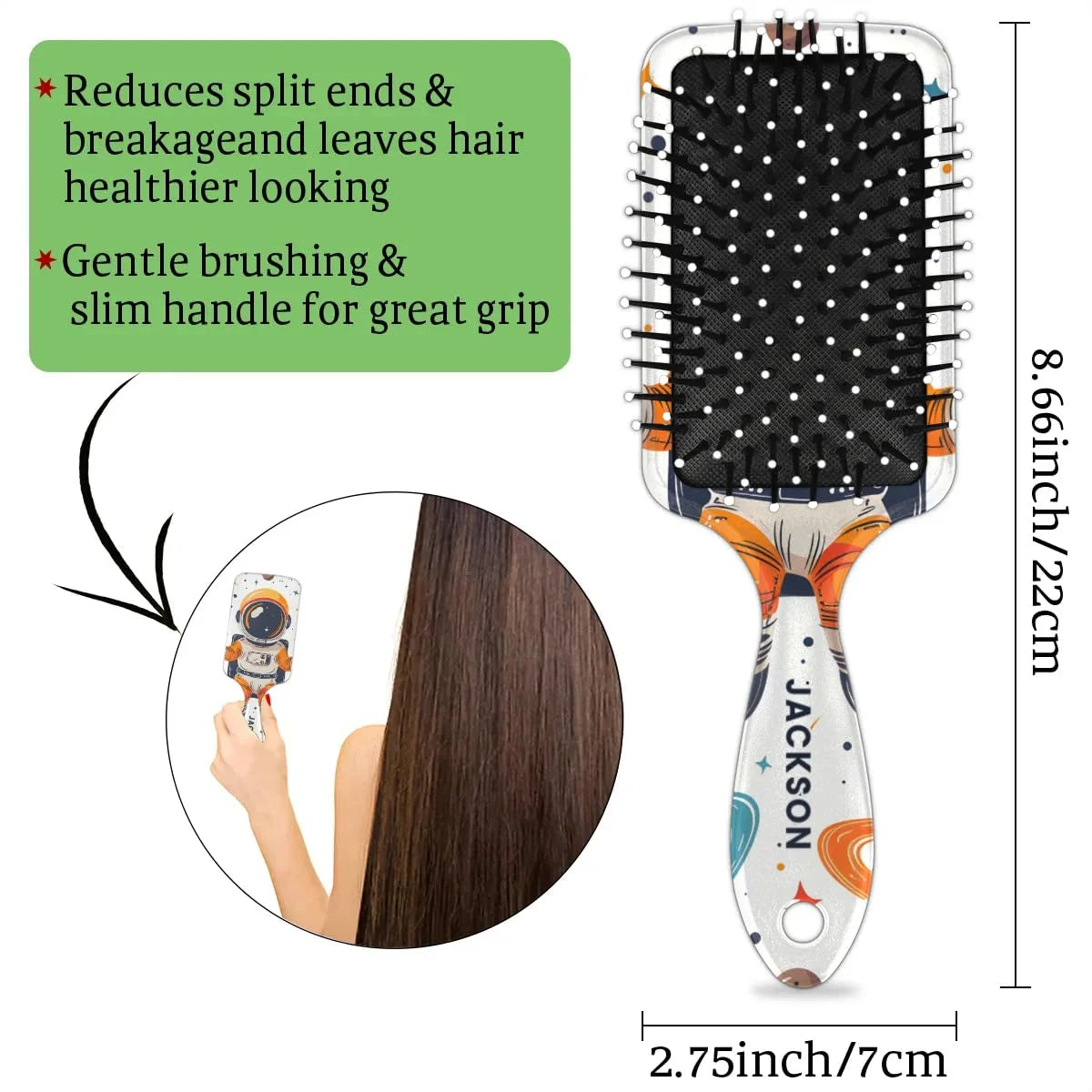 Personalized Cool-Rocket Detangler-Hair-Brush for Kids-Boys,Glides Through Tangles Comb,Custom Name Hair Brushes for All Hair Types Wet/Dry/Curly/Thick Hair,Dark Blue
