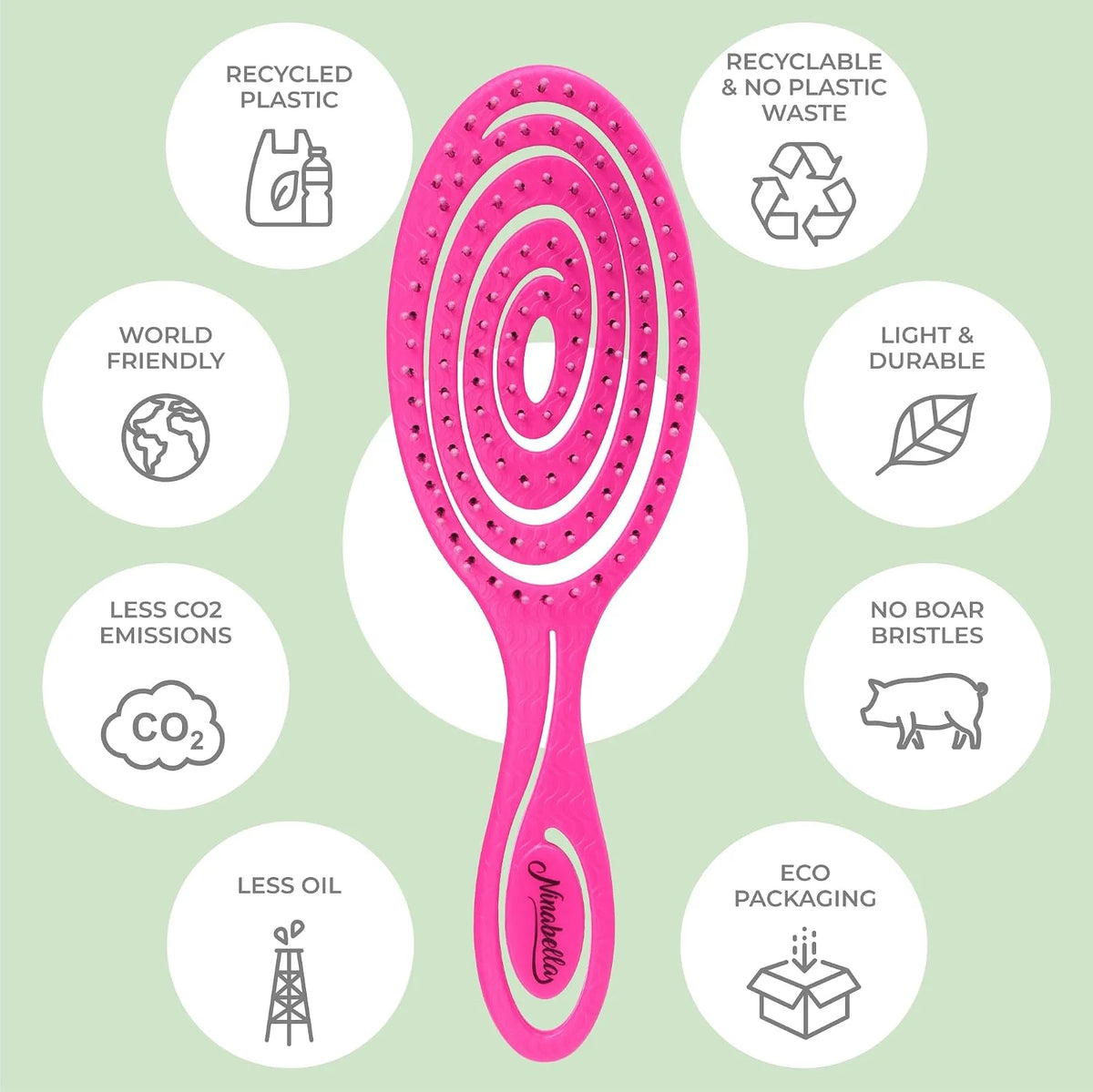 Ninabella Detangler Brush - No Tangle Hair Brush for Women, Fine, Thick and Long Hair - Hairbrush for Wet and Dry Hair, Gentle on the Scalp - Elegant Black