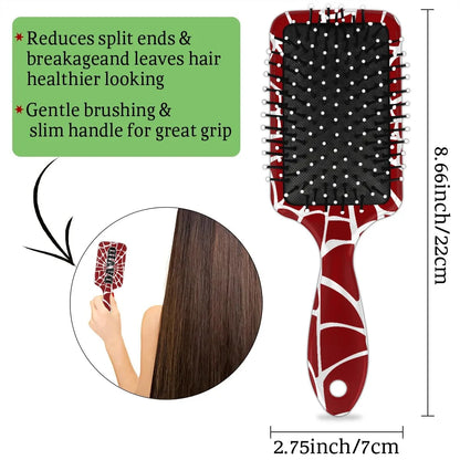 Personalized-Kids-Hair-Brush for Boy Girls Custom Gift Detangler Brush Soft Bristle Hair Brushes Travel Hair Brush for All Hair Types Christmas Hallowmas Spider Web Sliver Dot