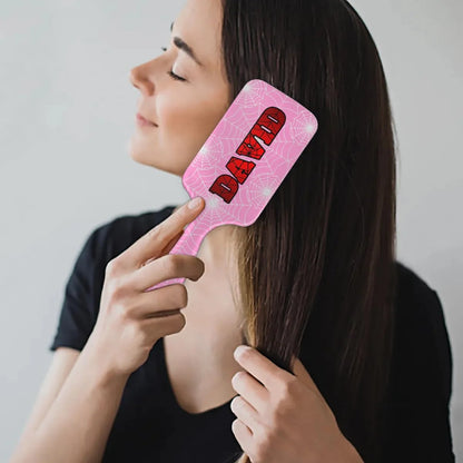 Personalized-Kids-Hair-Brush for Boy Girls Custom Gift Detangler Brush Soft Bristle Hair Brushes Travel Hair Brush for All Hair Types Christmas Hallowmas Spider Web Sliver Dot
